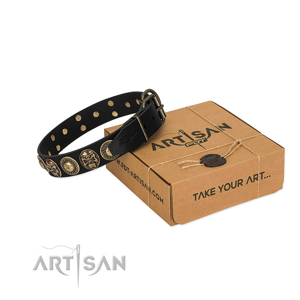 Top Notch Leather Dog Collar in Black