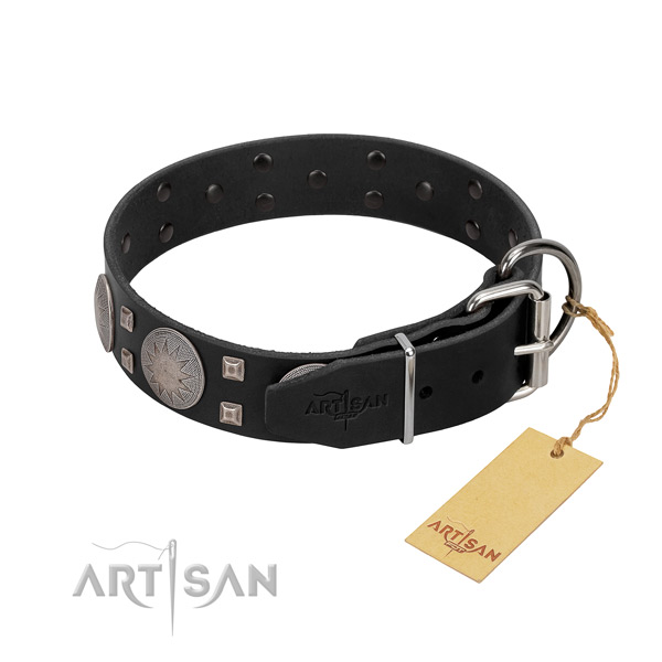 Pleasant to wear leather dog collar with polished edges