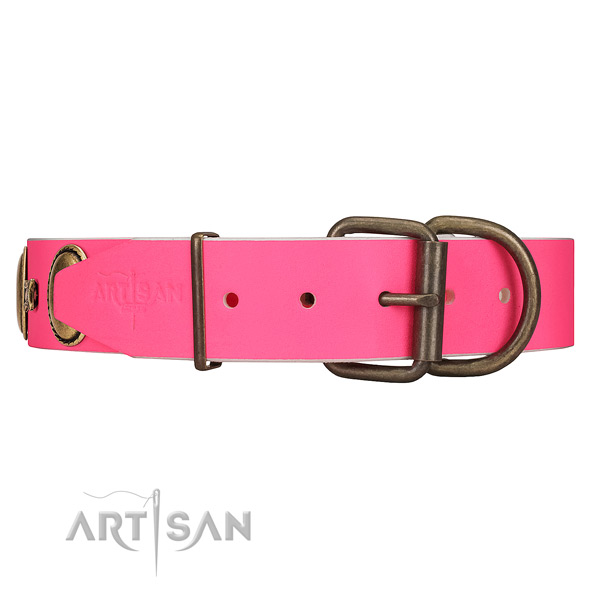 Leather dog collar with old bronze-like hardware