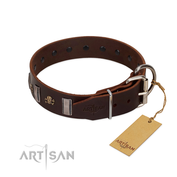 Leather dog collar with reliable buckle