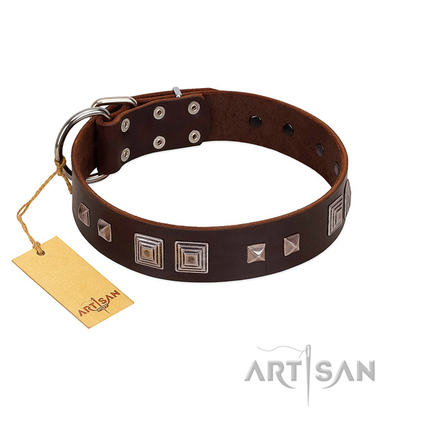 Handmade FDT Artisan leather dog collar for comfortable wear