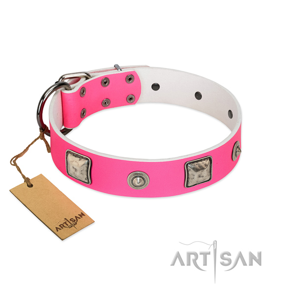 Pink leather dog collar of the best quality