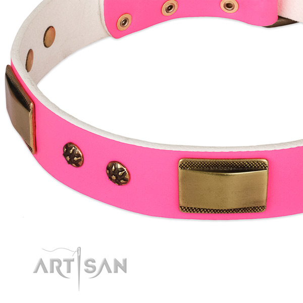 Pink Leather Dog Collar of Fashionable Design