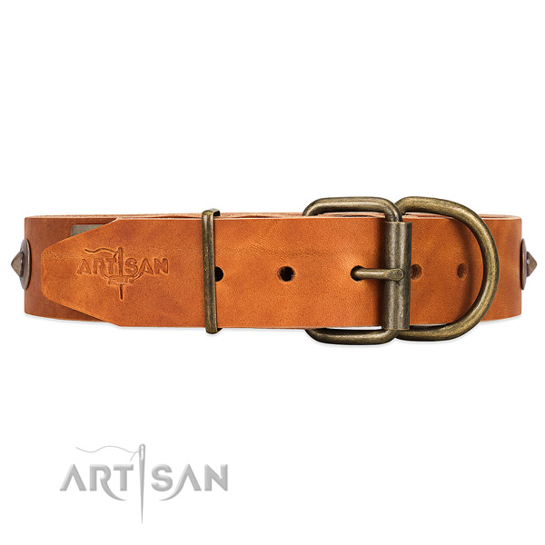 Leather Dog Collar with Strong Adjustable Buckle