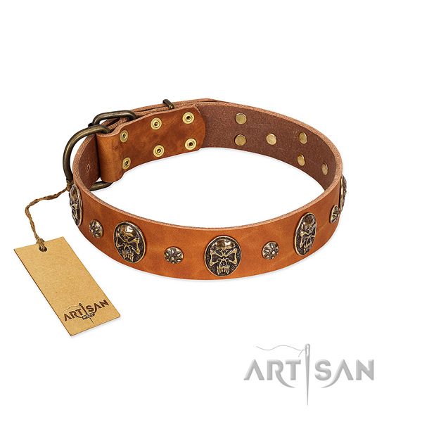 Tan comfortable Artisan leather dog collar