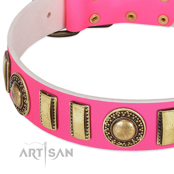 FDT Artisan pink leather dog collar with conchos and small plates