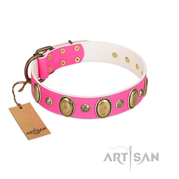 Artisan leather dog collar easy to adjust