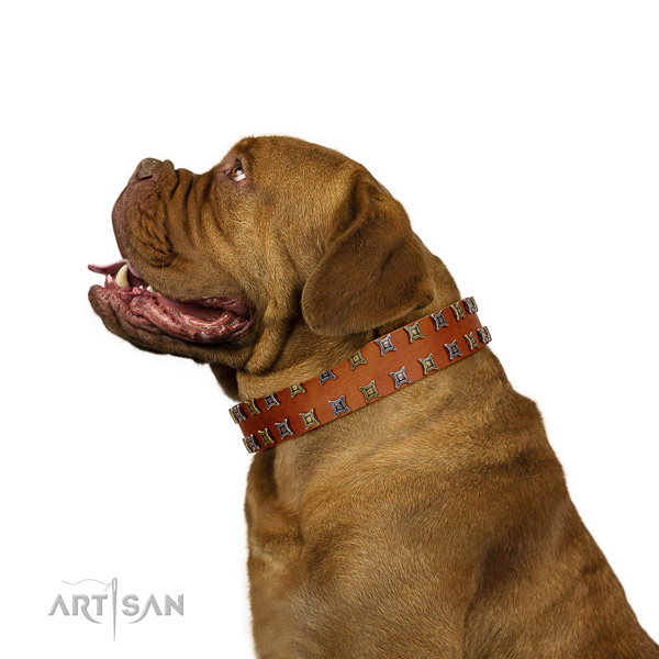 Dependable Dogue de Bordeaux Artisan leather collar for pleasant pastime