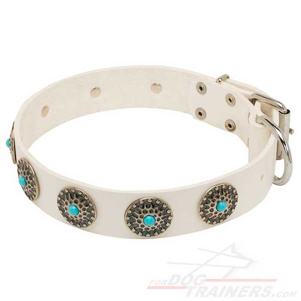 Walking Strong White Leather Cane Corso Collar