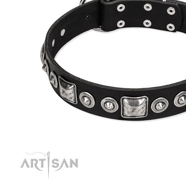 Eco-friendly black dog collar made of genuine leather