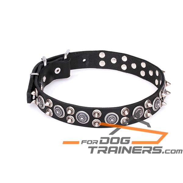 Leather dog collar with hand set studs