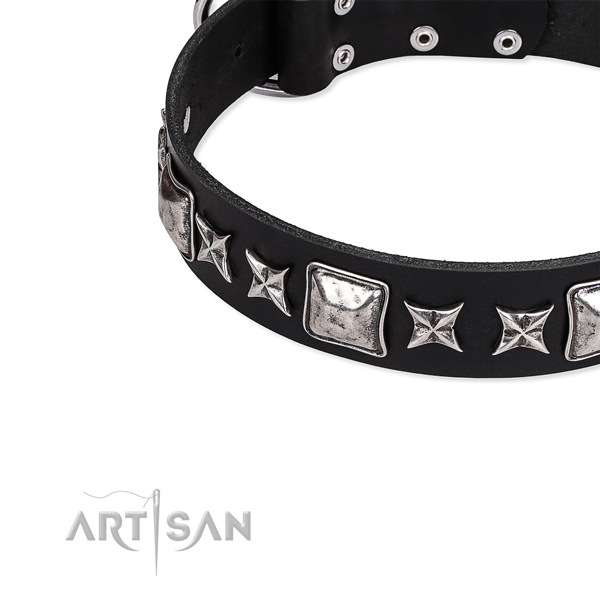 Dog-friendly black leather dog collar