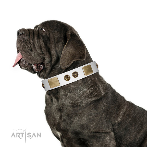 White Leather Mastino Neapoletano Collar for Perfect Look