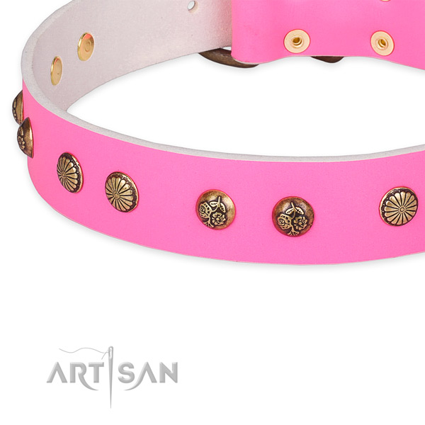 Perfect Fit Pink Leather Dog Collar