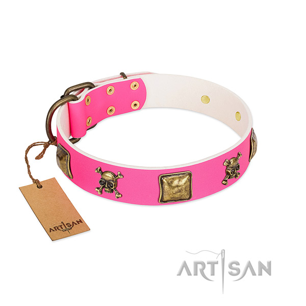 Dog-friendly leather Artisan dog collar with extraortdinary decorations