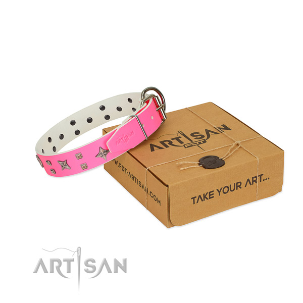 Elegant FDT Artisan leather dog collar for daily usage