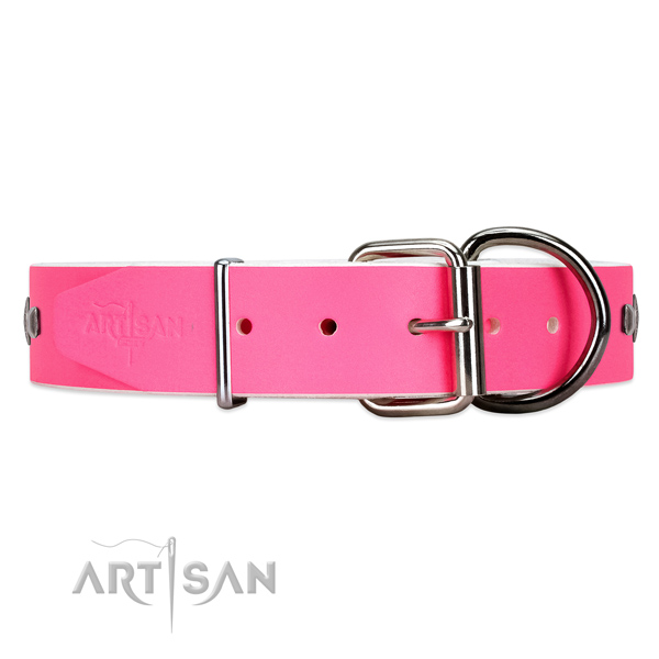 Leather dog collar with chrome plated hardware