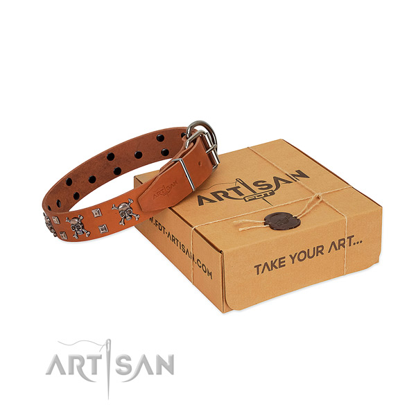 FDT Artisan tan leather dog collar will amuse and attract attention