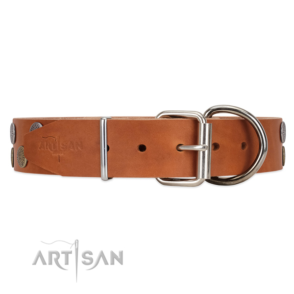 Leather dog collar with strong hardware