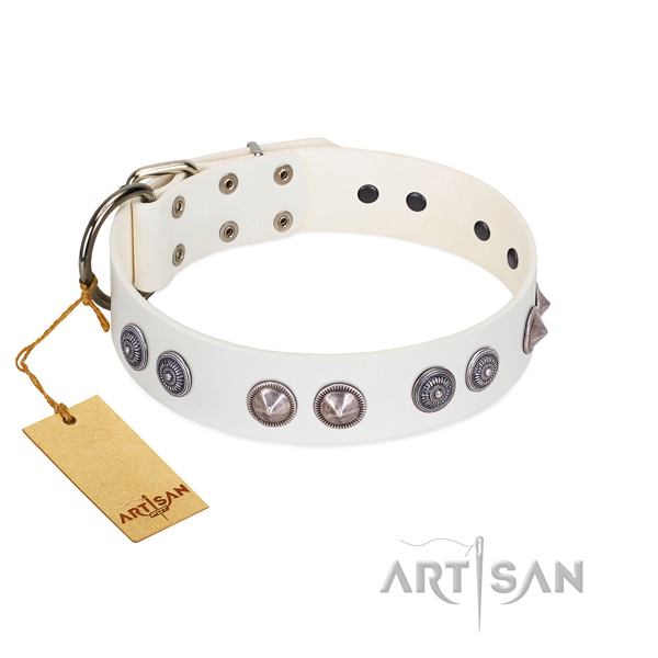 Catchy FDT Artisan white leather dog collar