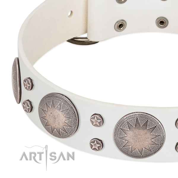 FDT Artisan white leather dog collar with incredible design