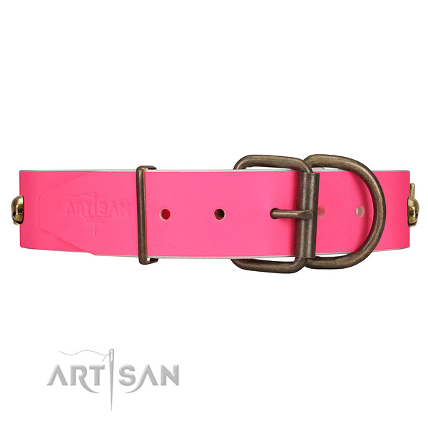 Handcrafted Leather Dog Collar with Strong Traditional Buckle